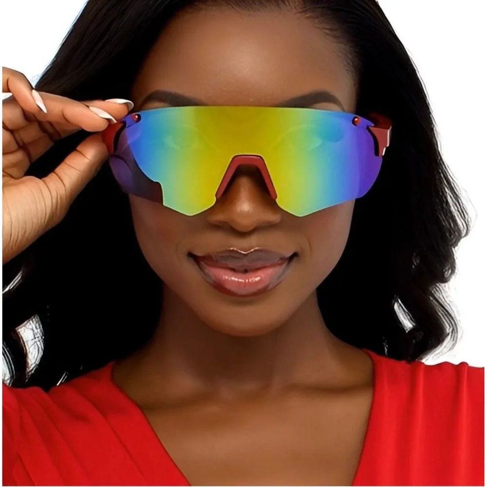 Women Shades Outfit Fashion Sport Sunglasses Fire Red Mirrored Lens Reflective‎